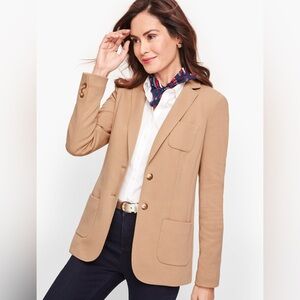 Talbots ABERDEEN PIQUÉ KNIT BLAZER Jacket Size 8 Camel Career Academia Workwear